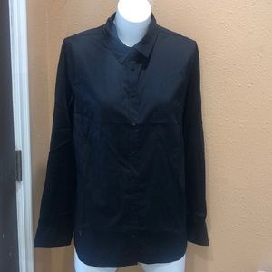 daily look black button up shirt
